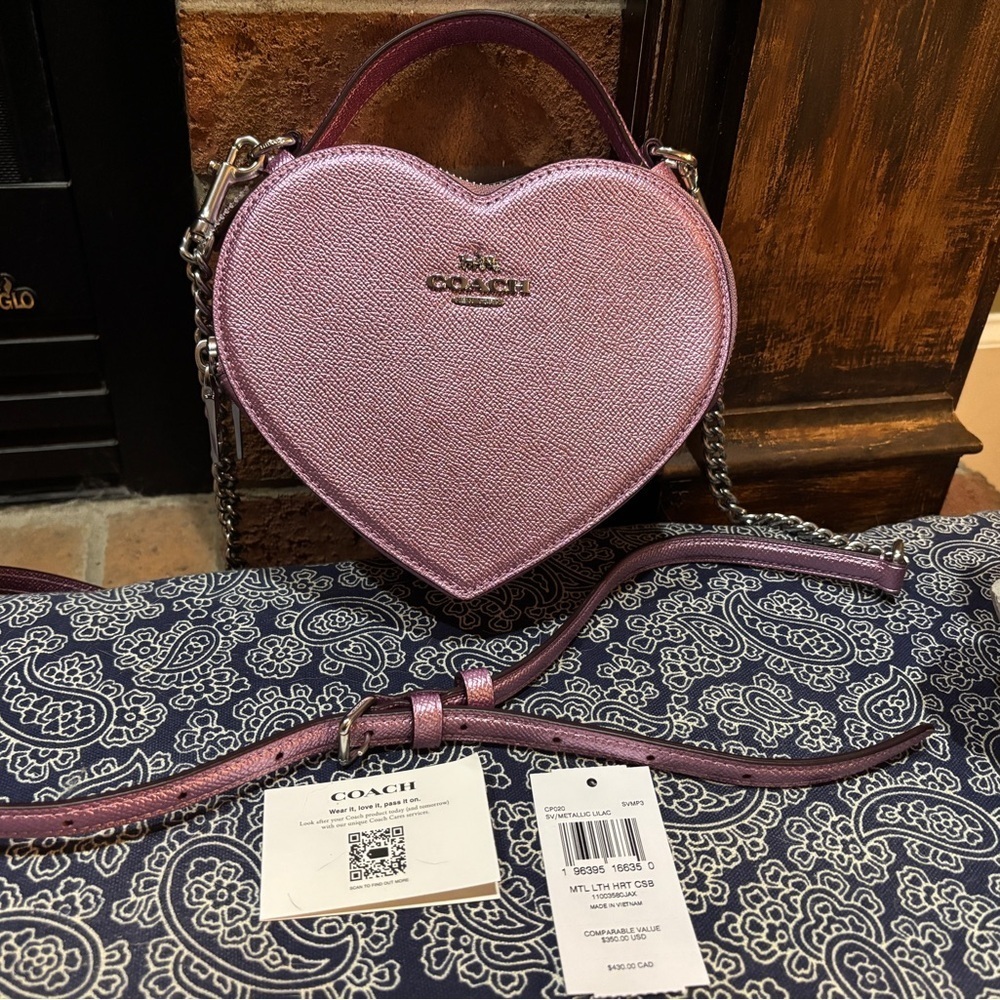 π NWT COACH Heart Crossbody Bag - Metallic Pink/Purple π - Picture 1 of 9